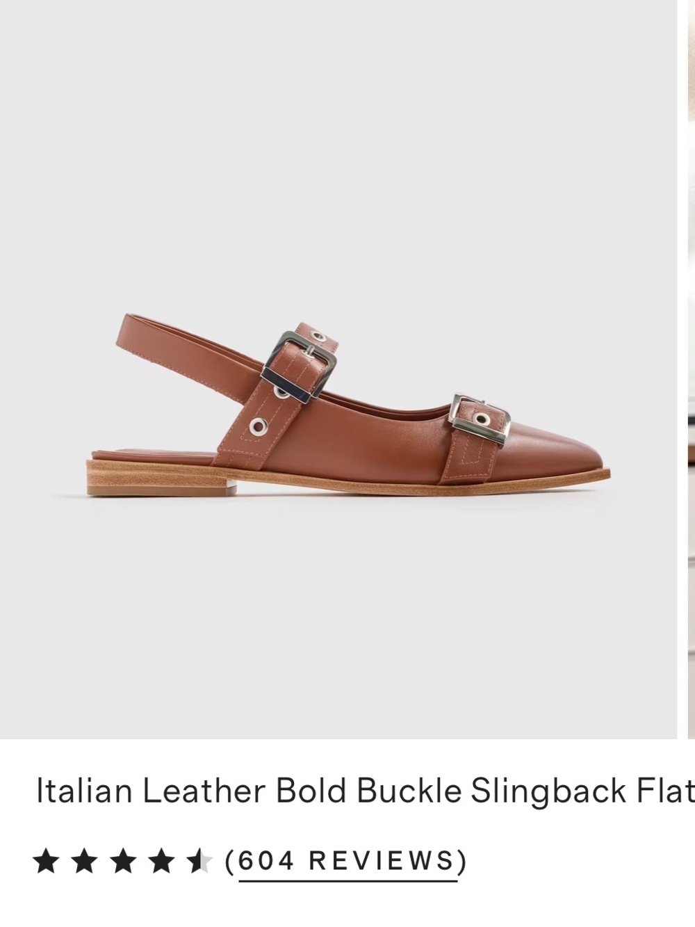 Quince Brown Leather Slingback Flats with Silver Buckles